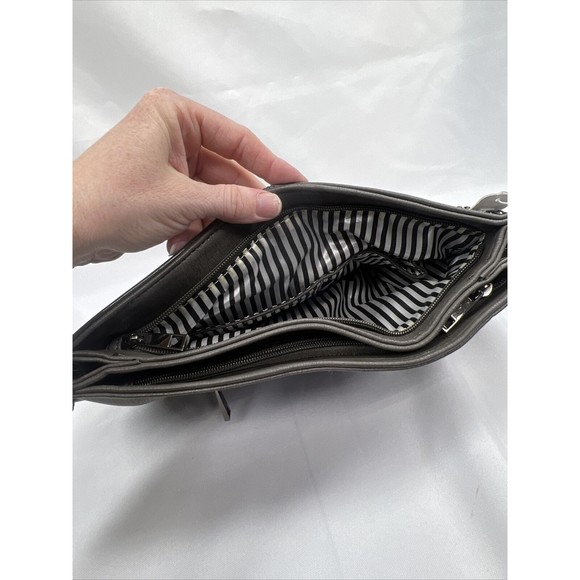 Charming Charlie Off Black Grey Purse Shoulder Bag Chain Strap Double Zippers - Picture 6 of 8